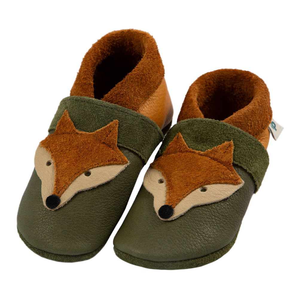 SV - Fuchs - Khaki Barfußschuhe, Hausschuhe und Krabbelschuhe, IVN Naturleder zertifiziert