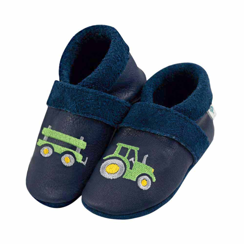 Trecker mit Anhänger - Barfußschuhe, Hausschuhe und Krabbelschuhe, IVN Naturleder zertifiziert