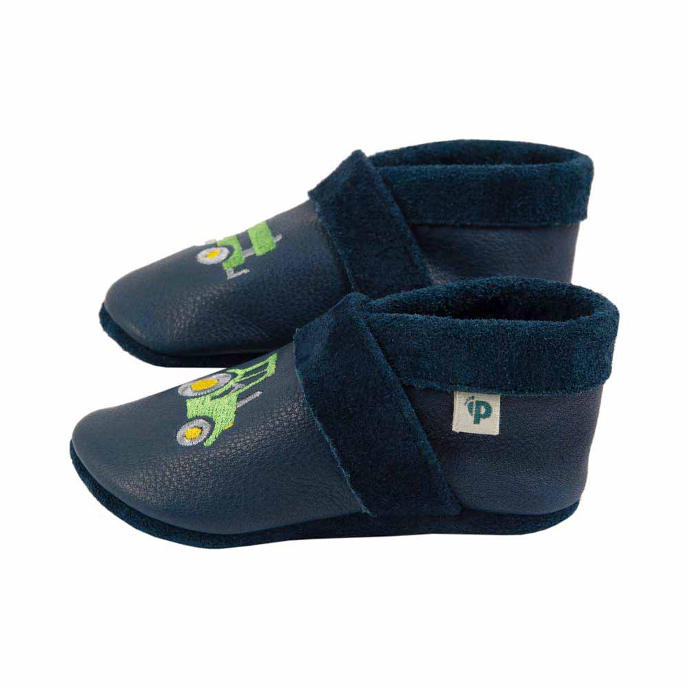 Trecker mit Anhänger - Barfußschuhe, Hausschuhe und Krabbelschuhe, IVN Naturleder zertifiziert