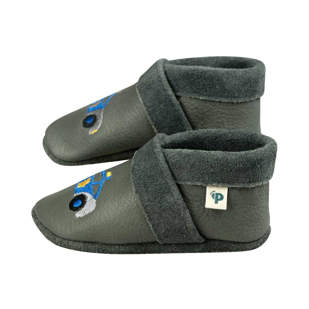 Polizeiauto - Barfußschuhe, Hausschuhe und Krabbelschuhe, IVN Naturleder zertifiziert