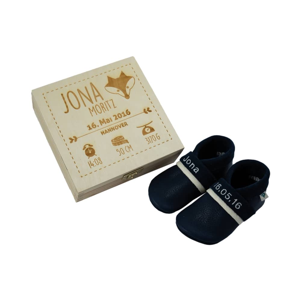 Gift set birth with wooden box fox