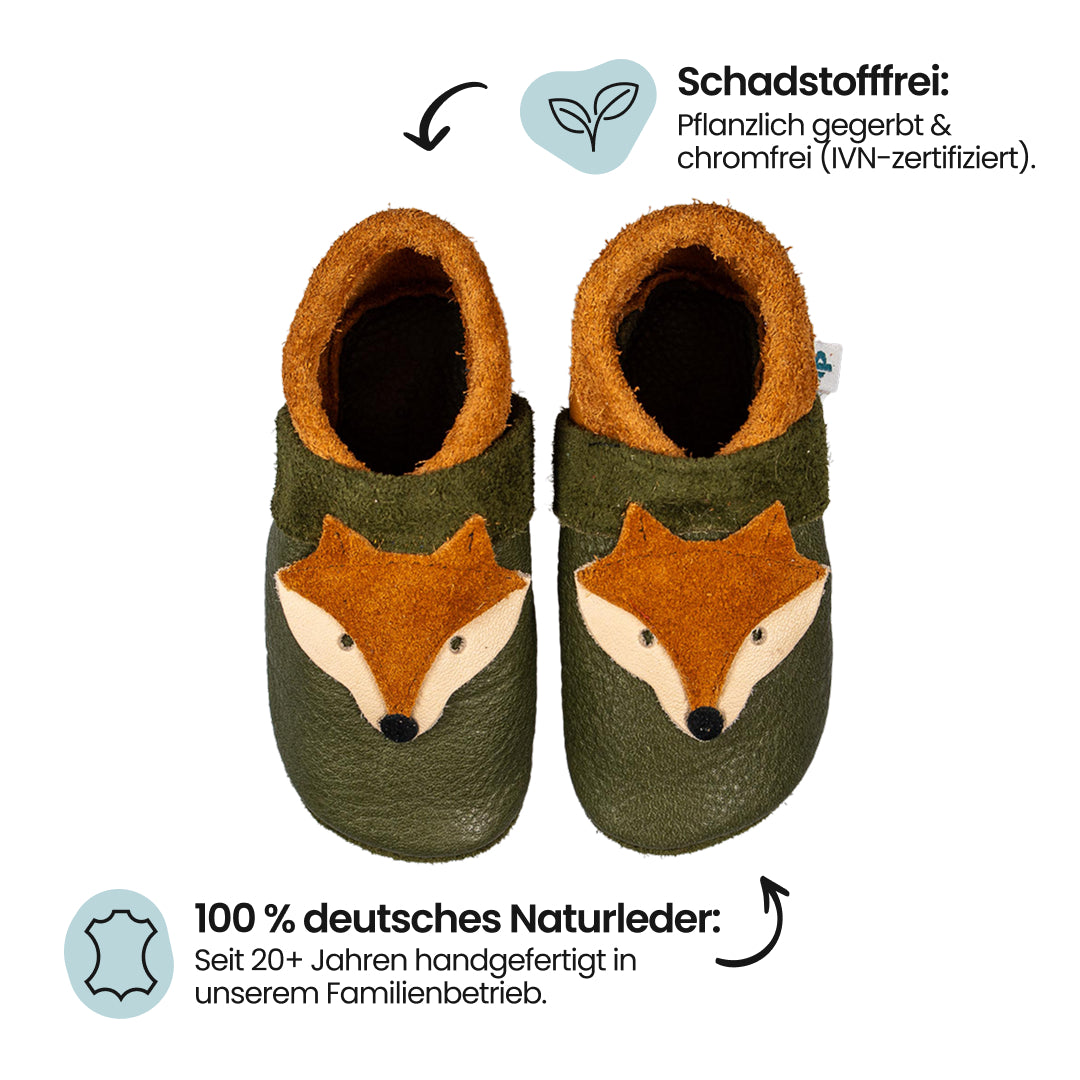 Fox - crawling shoes and slippers made of natural leather