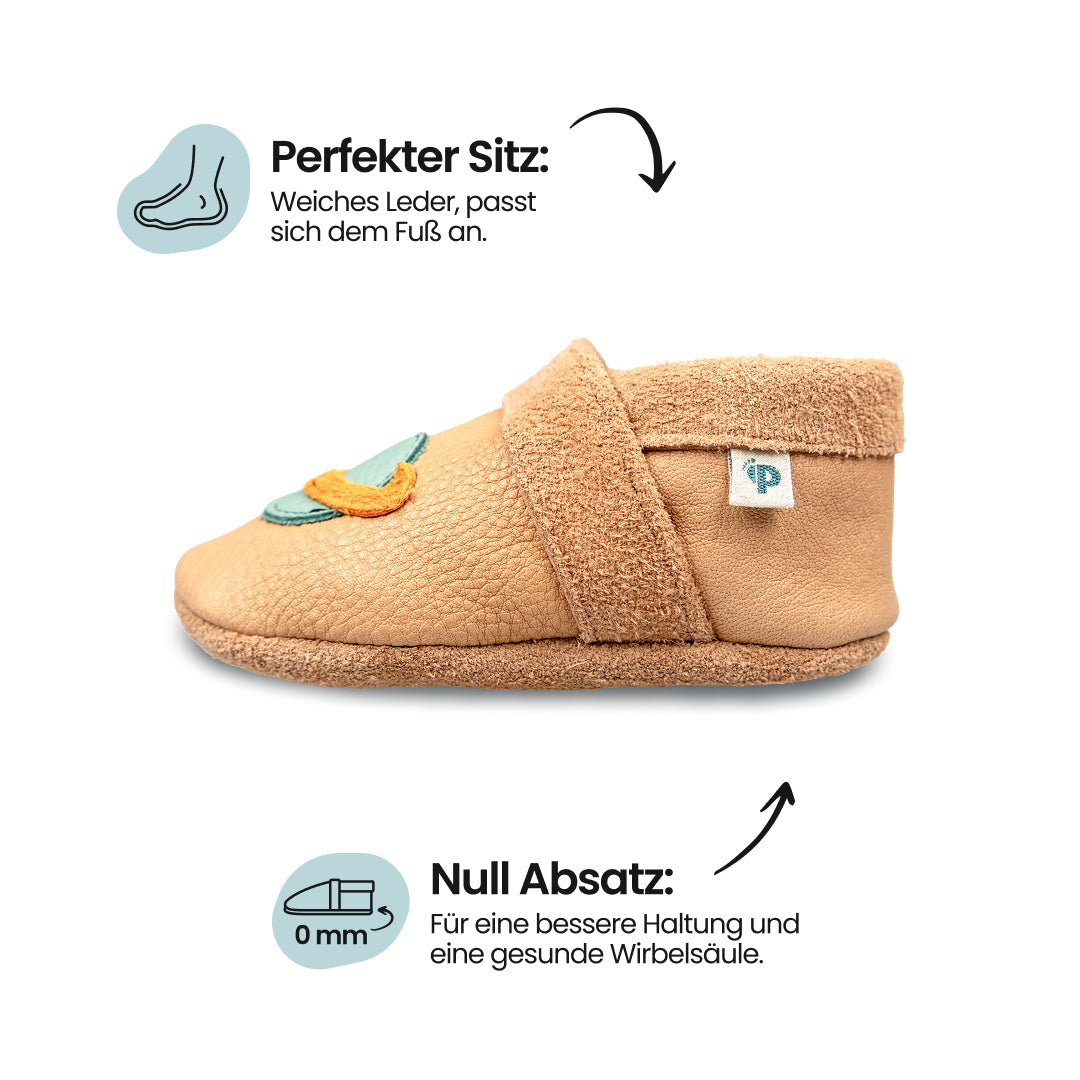 Rocket with Saturn - crawling shoes and slippers made of natural leather