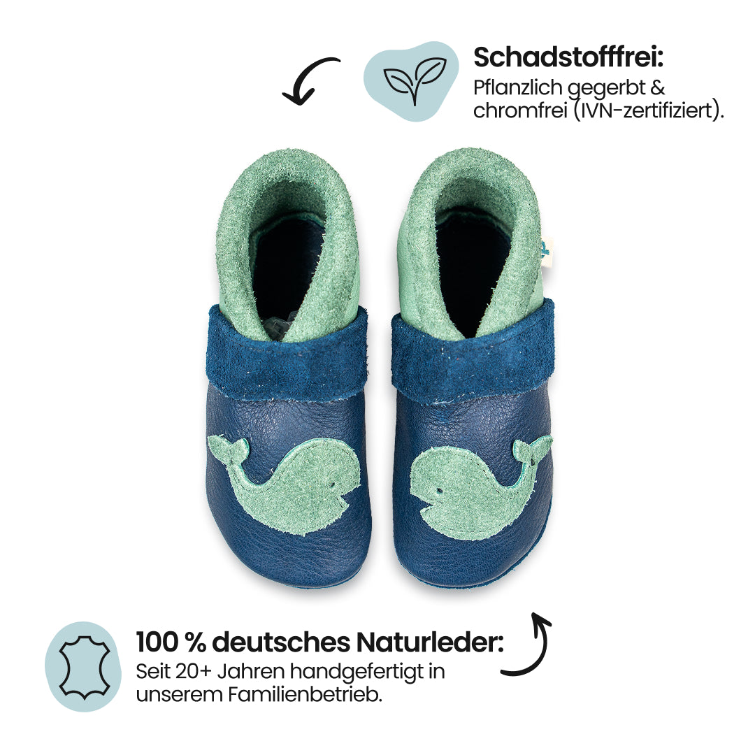 Kleiner Wal - Barfußschuhe, Hausschuhe und Krabbelschuhe, IVN Naturleder zertifiziert