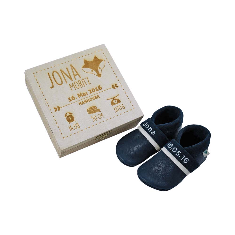 Gift set birth with wooden box fox