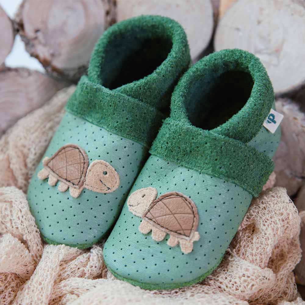 Summer Turtle - crawling shoes and slippers made of natural leather